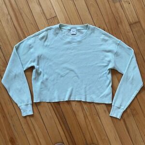 Tna Light Blue Mint Waffle Knit Cropped Long Sleeve Top XS